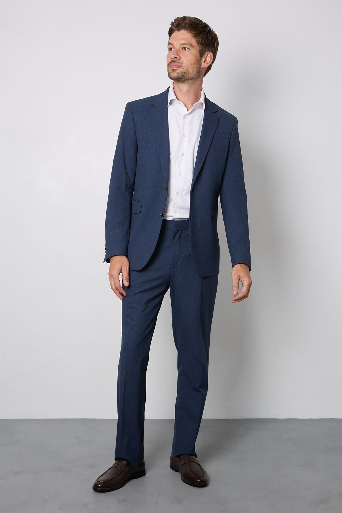 Burton Burton Men's Navy Marl Tailored Fit Suit Jacket