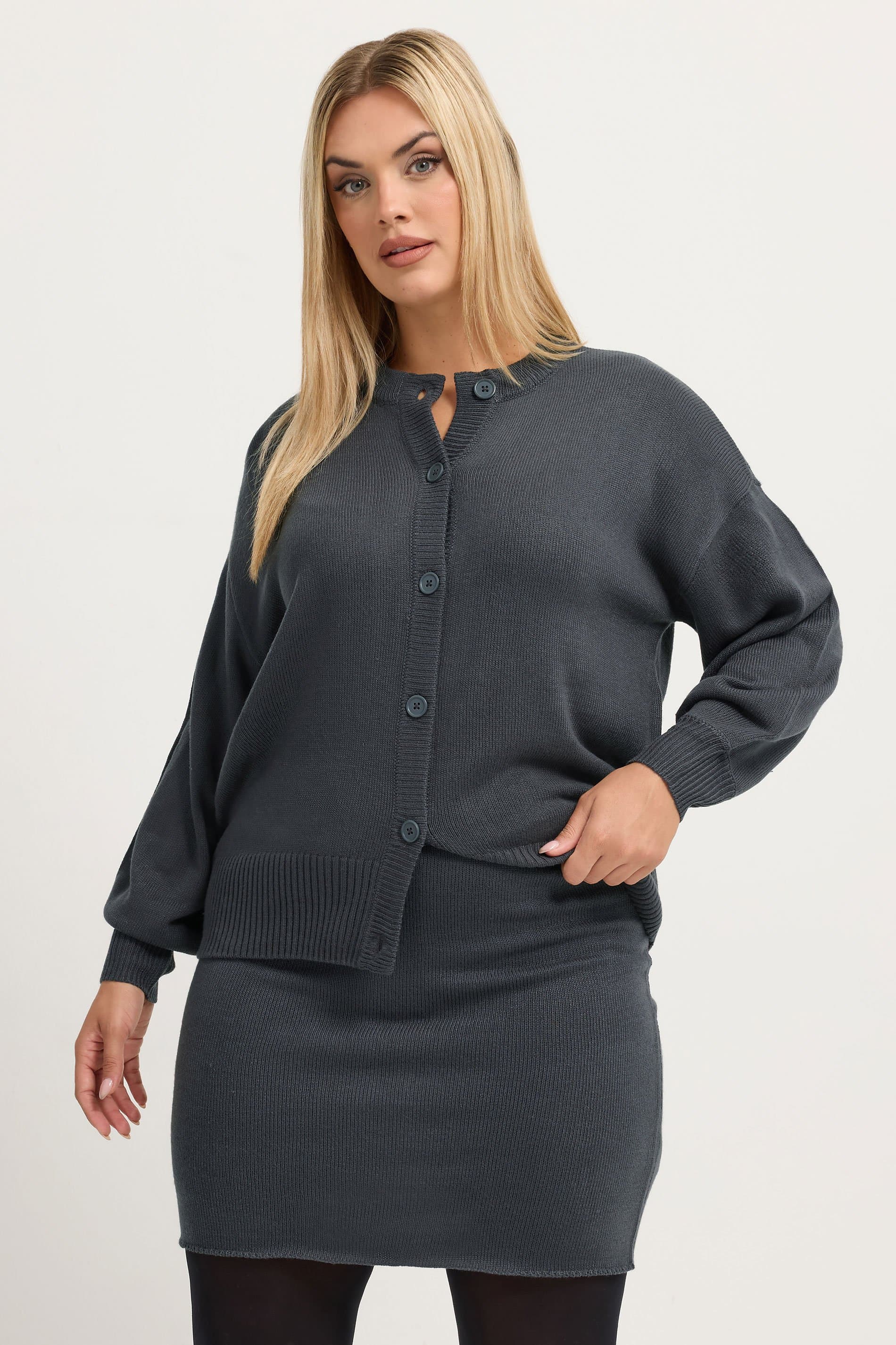 Limited Collection Plus Size Grey Balloon Sleeve Crew Neck Cardigan