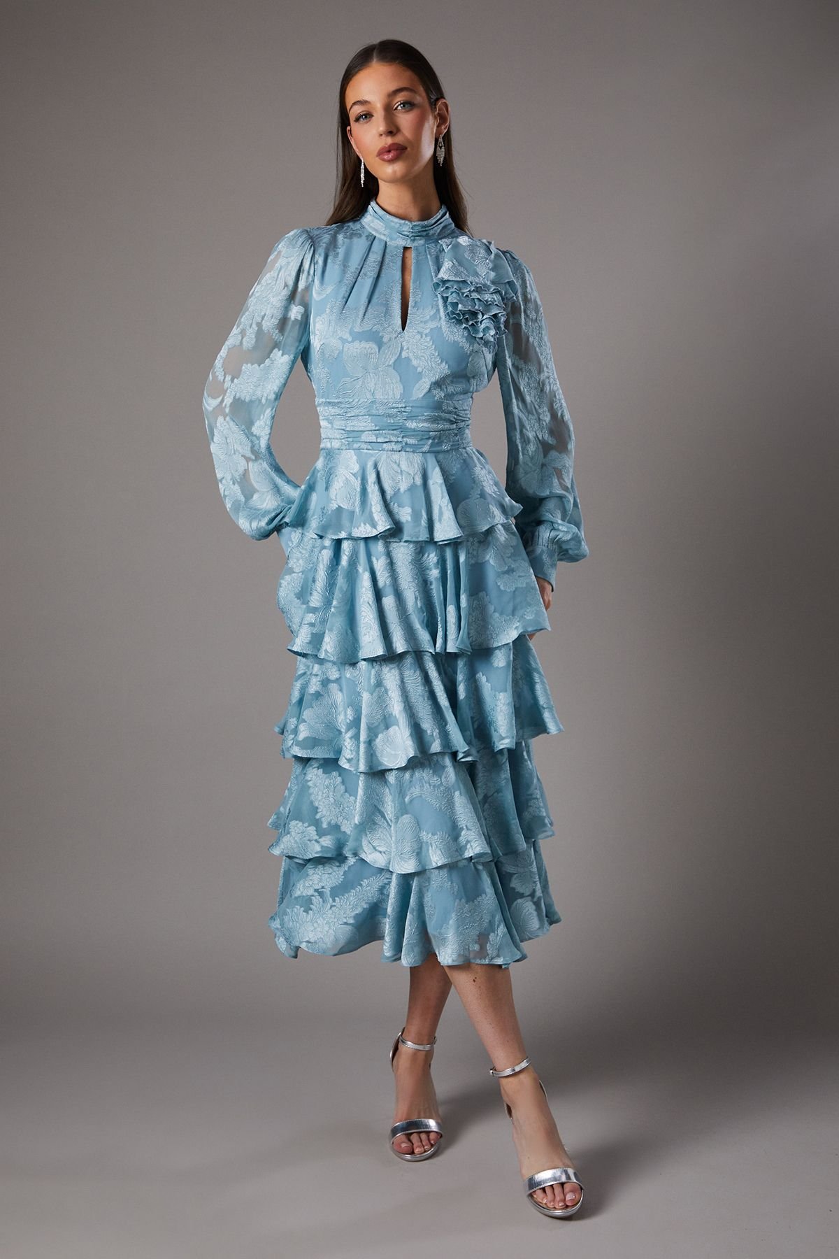 Coast Coast Women's Jacquard Tiered Midi Dress in Ice Blue - 2