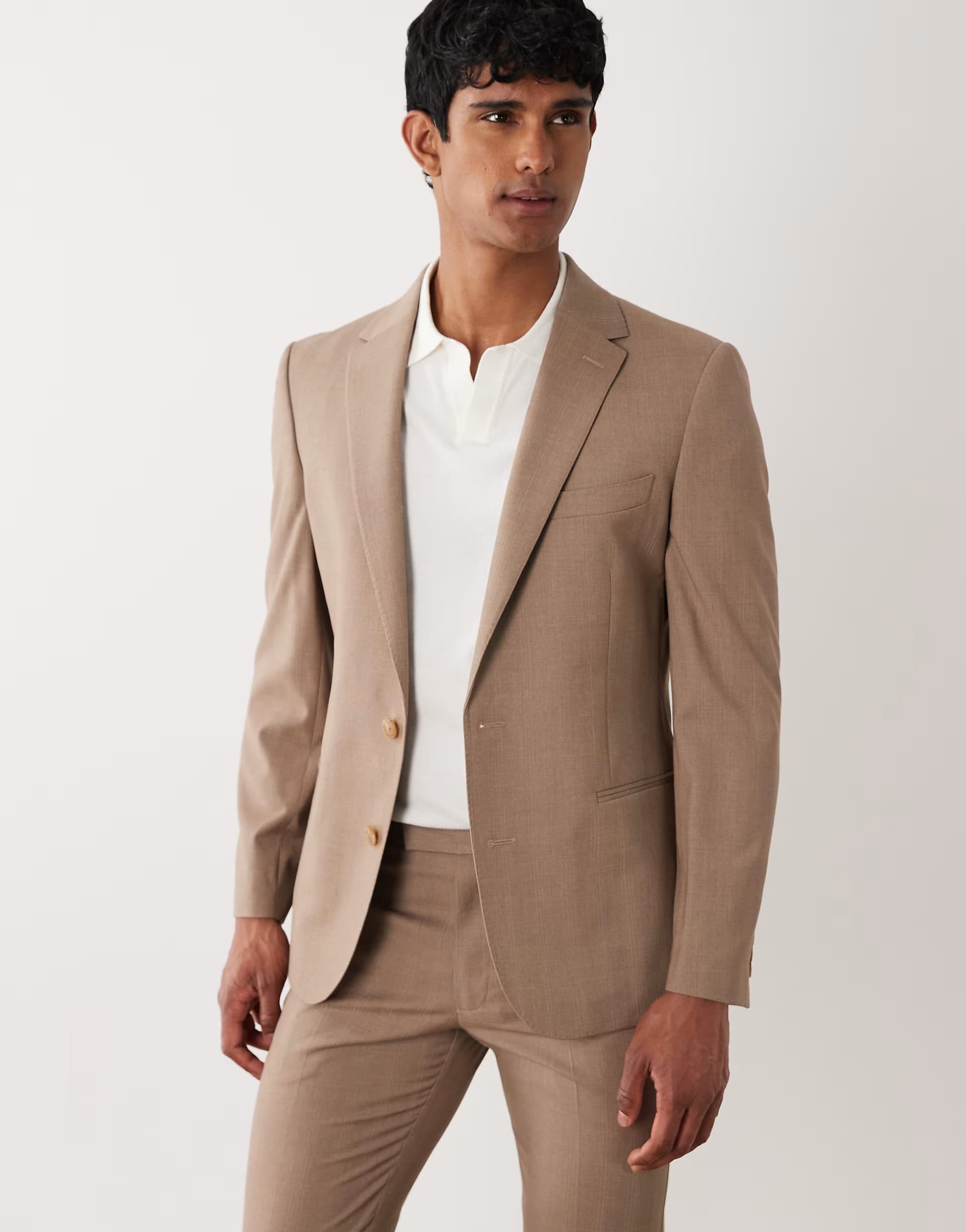 ASOS ASOS DESIGN skinny suit jacket in brown subtle check