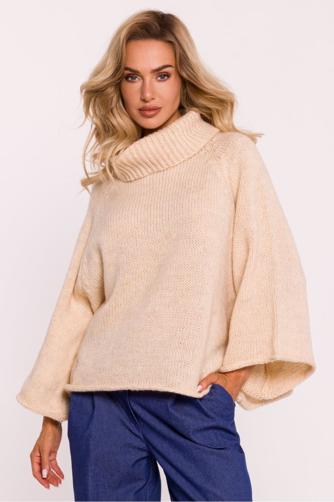 Love Lace Love Lace Beige Soft Pile Oversize Turtleneck Sweater