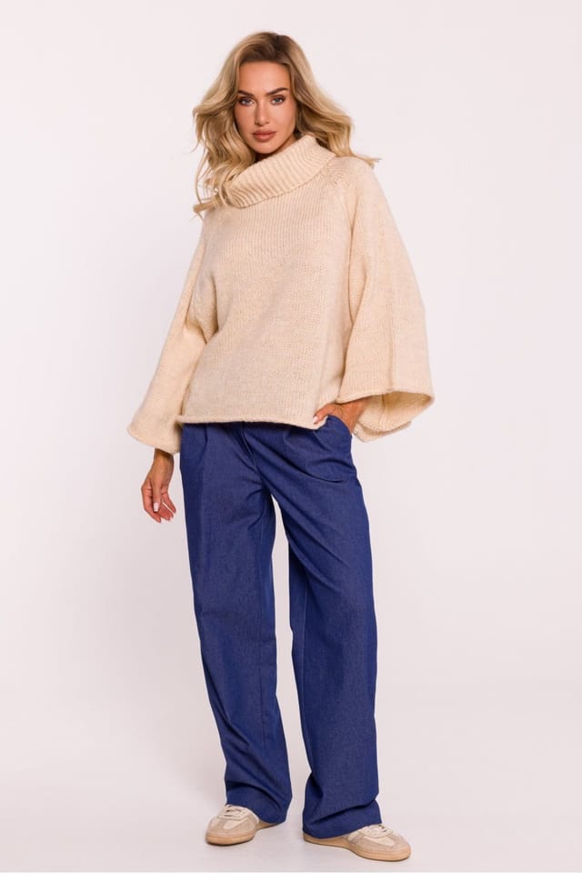 Love Lace Love Lace Women's Soft Pile Oversize Turtleneck Sweater Poland in Beige - 2