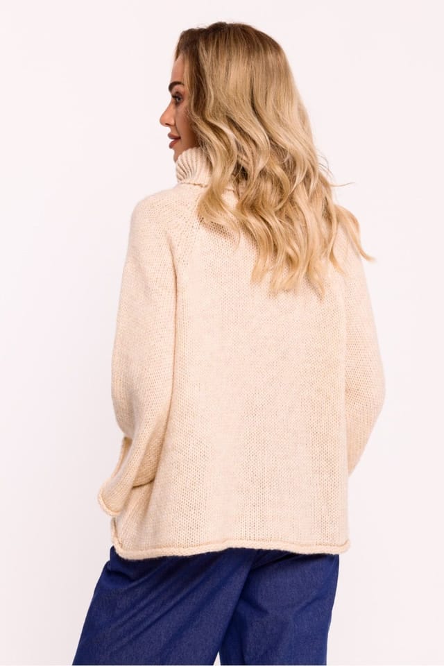 Love Lace Love Lace Women's Soft Pile Oversize Turtleneck Sweater Poland in Beige - 3