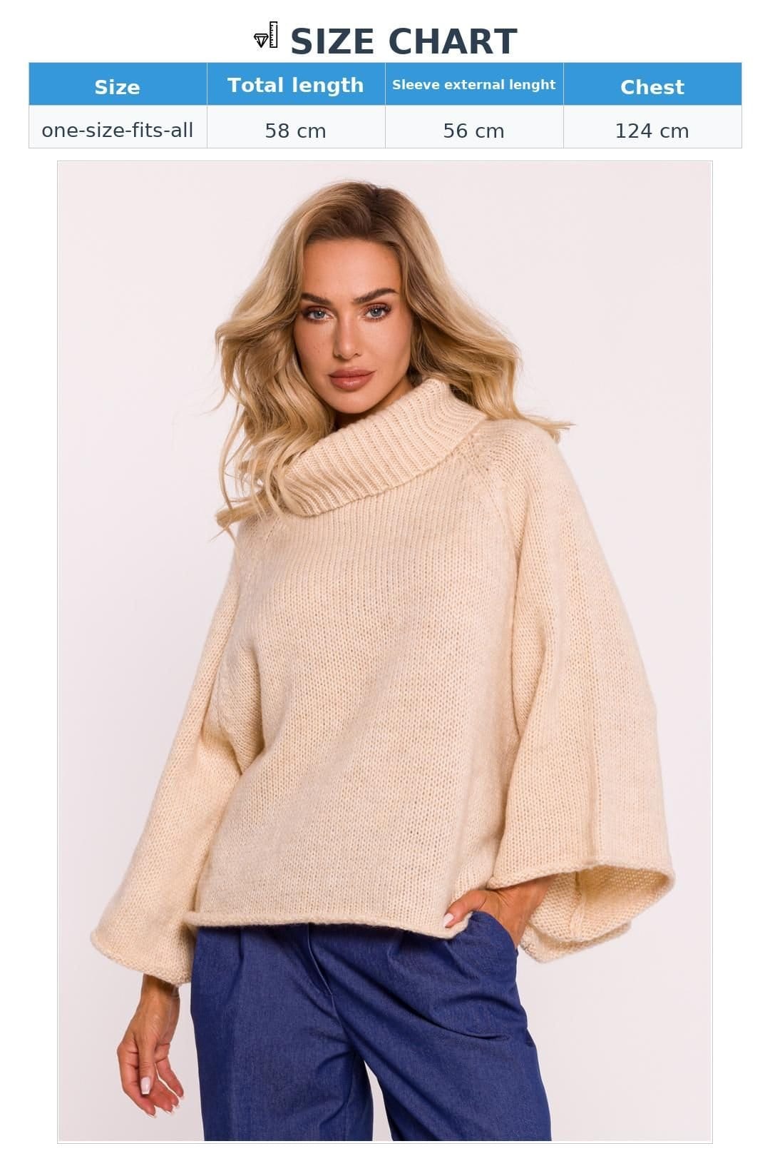 Love Lace Love Lace Women's Soft Pile Oversize Turtleneck Sweater Poland in Beige - 4
