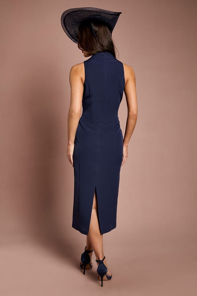 Coast Coast Women's Lisa Tan Placement Floral High Neck Midi Dress in Navy - 3