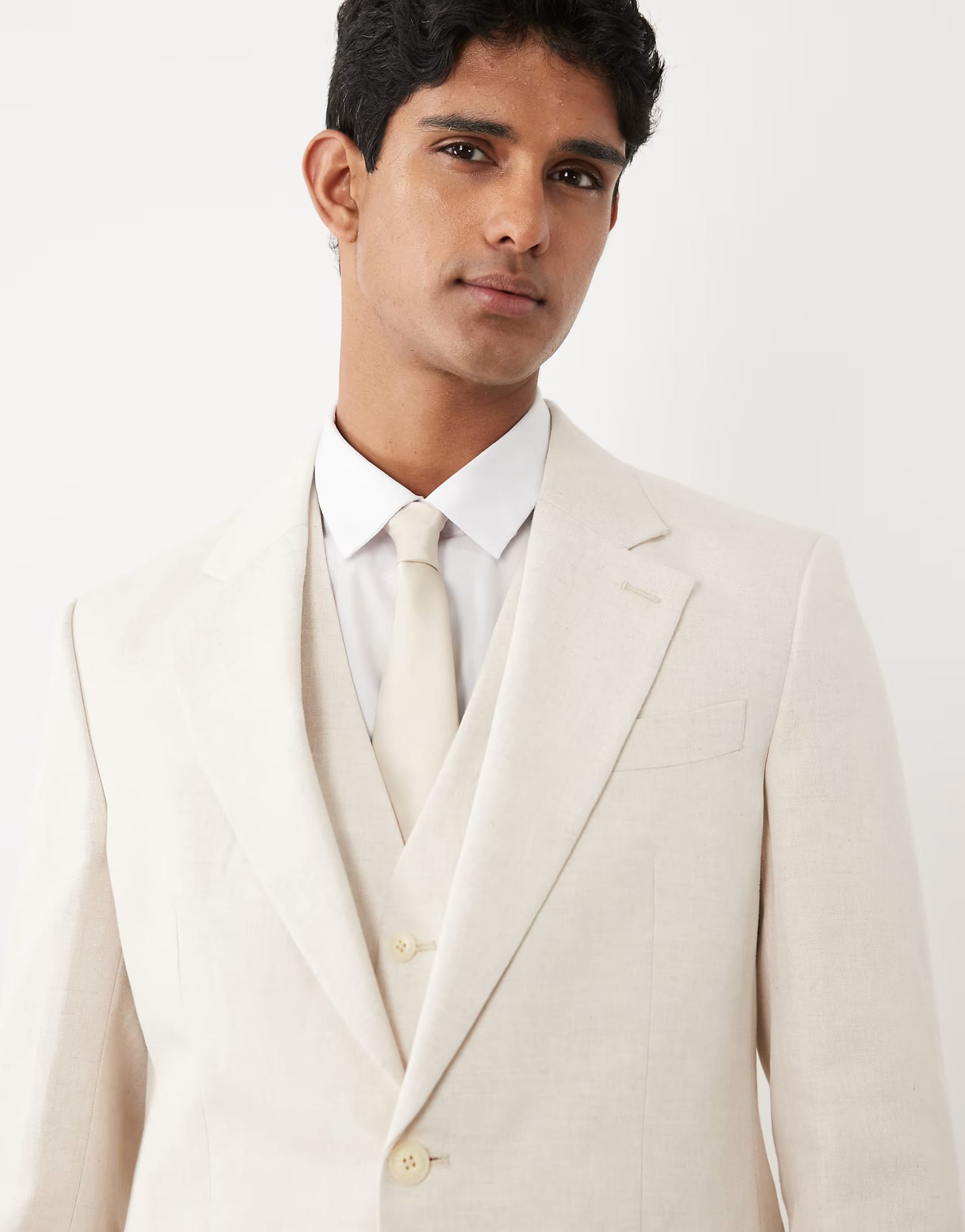 ASOS DESIGN Slim Suit Jacket in Linen Rich Ecru Twill