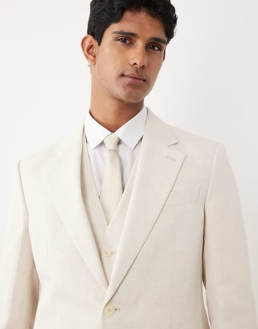ASOS ASOS DESIGN slim suit jacket in linen rich ecru twill - 1