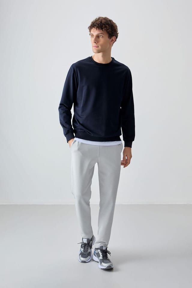 Tommy Life Tommy Life Men's Plain Crew Neck Sweatshirt in Mid Navy - 3
