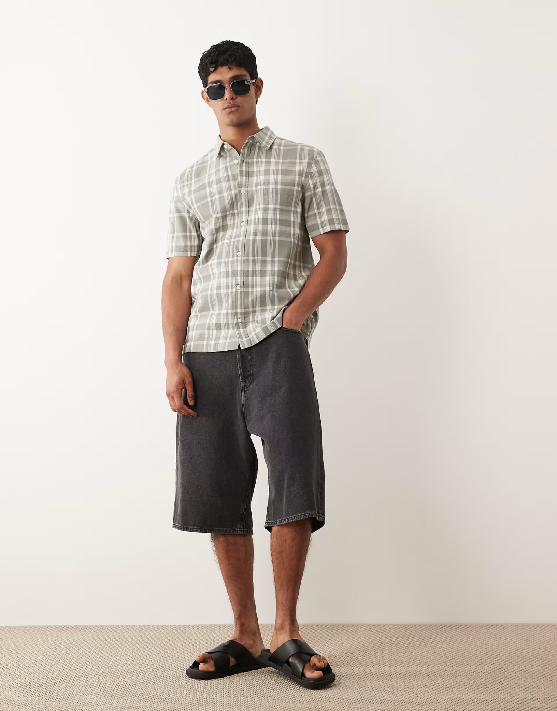 ASOS ASOS DESIGN regular fit check shirt in khaki