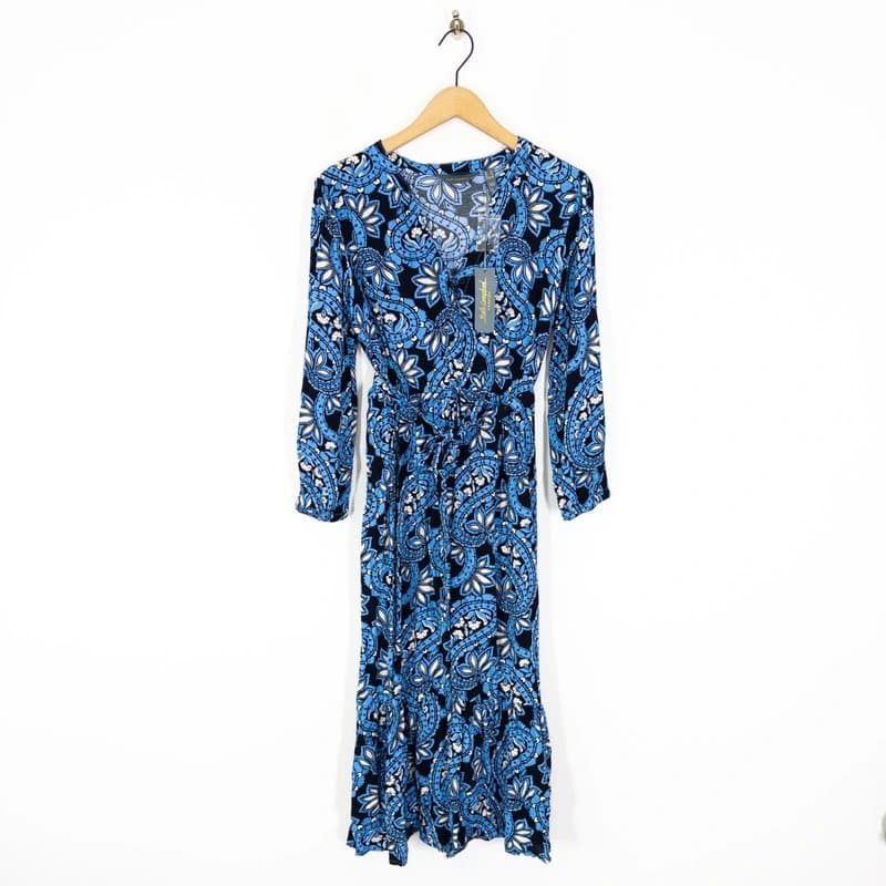 Ruth Langsford Ruth Langsford Paisley Printed Midi Dress Size 12 Tall NEW Black Blue Tiered Hem