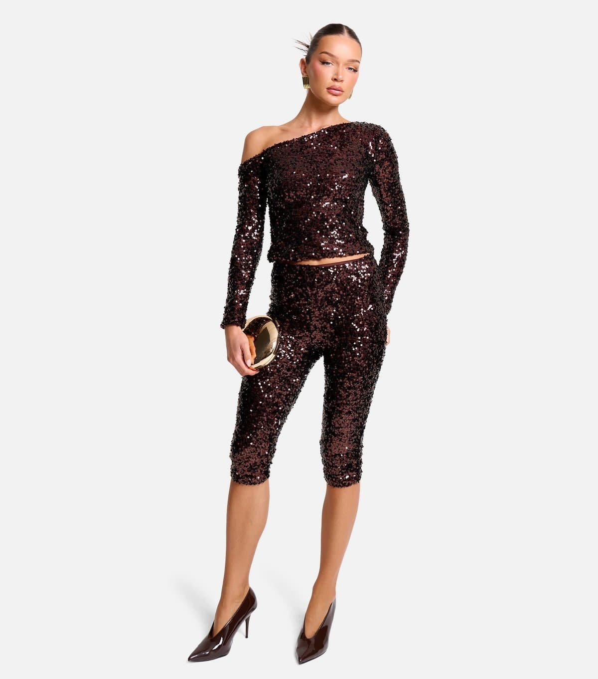 Public Desire Women's Dark Brown Sequin Capri Trousers Public Desire New Look