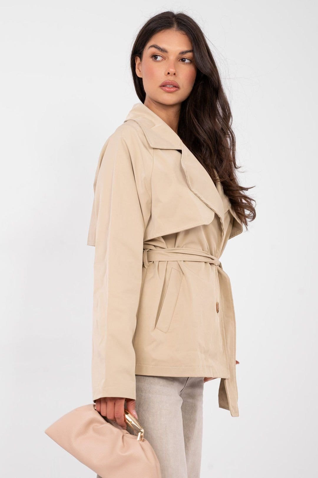 Love Lace Love Lace Women's Casual Belted Short Trench Coat for Work in Beige - 4