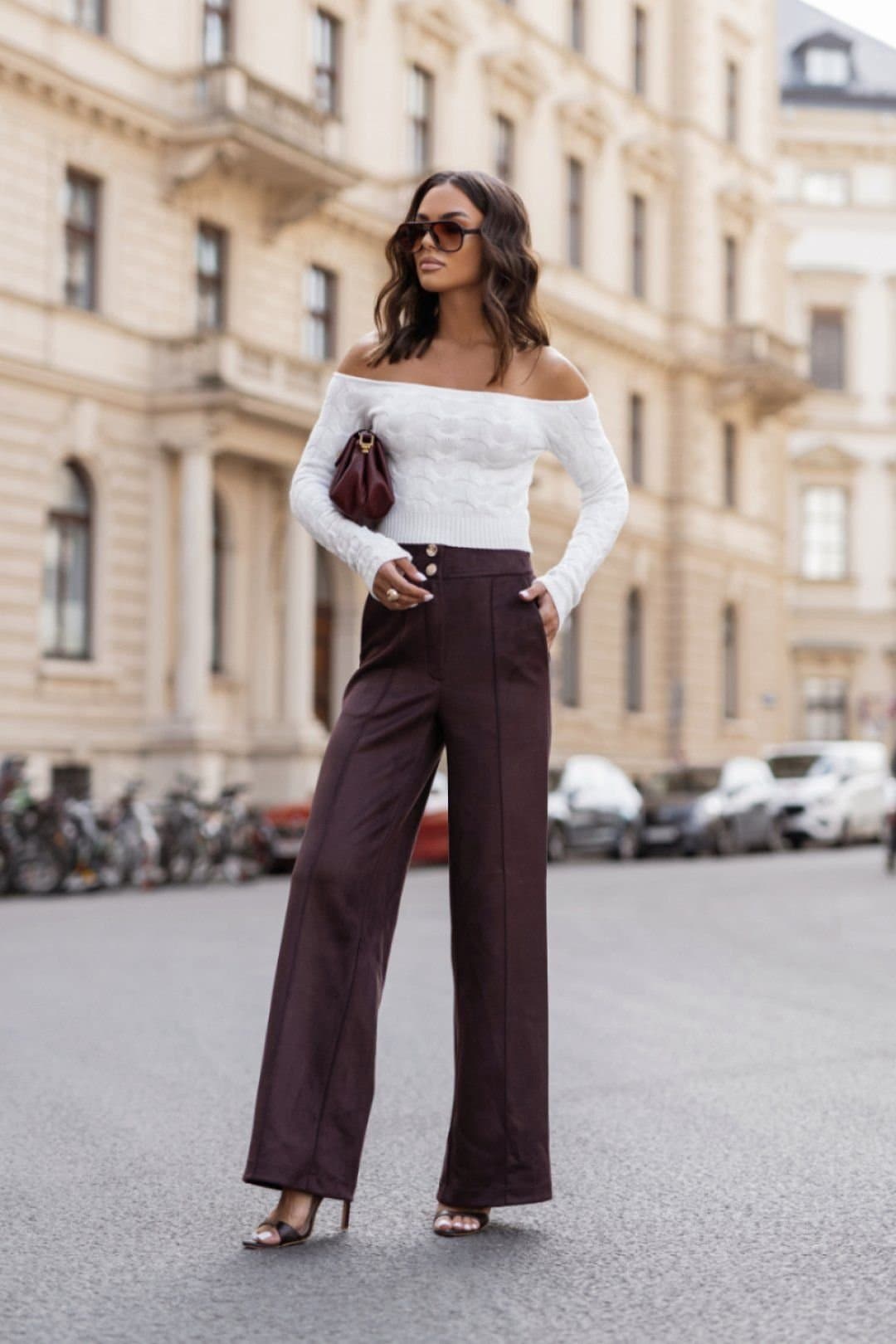 Love Lace Love Lace Women's FERN Brown Viscose Elastane Trousers in Burgundy