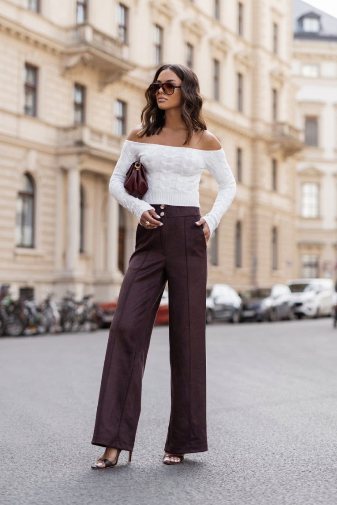 Love Lace Burgundy Viscose Elastane Wide-Leg Trousers
