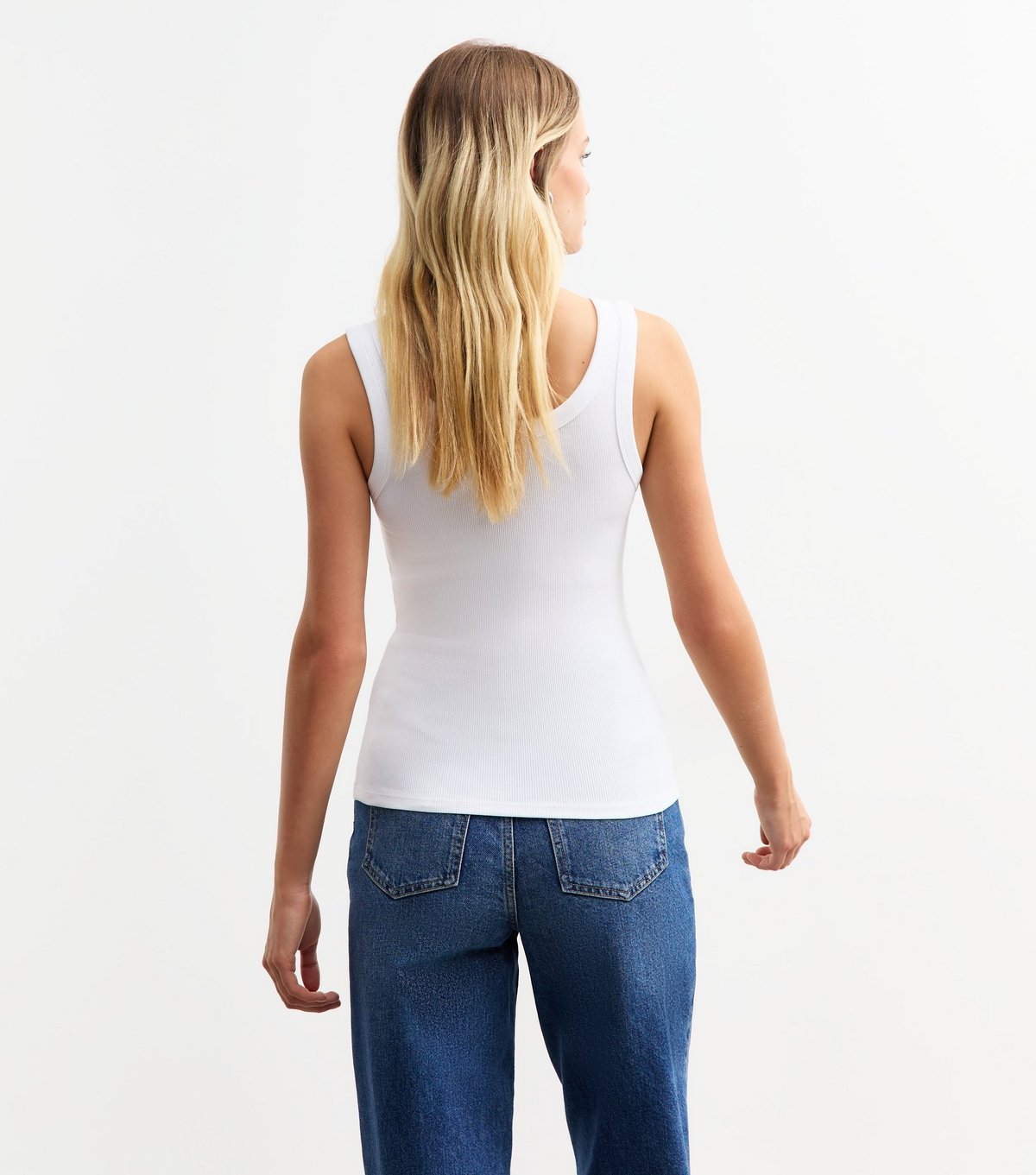 New Look Women's White Wide Strap Scoop Neck Ribbed Vest New Look - 4