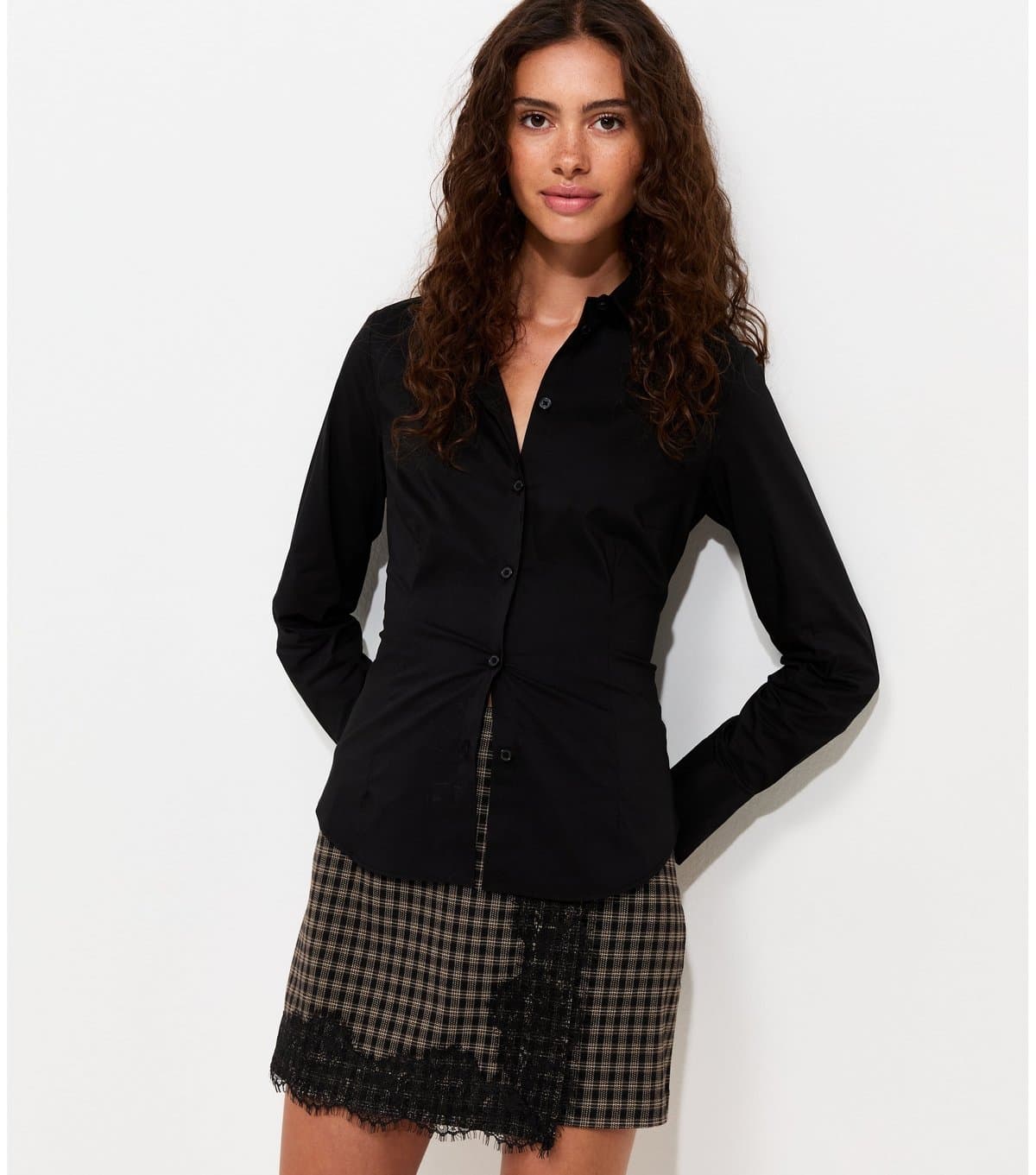 New Look Women's Black Check Lace Trim Wrap Skort New Look