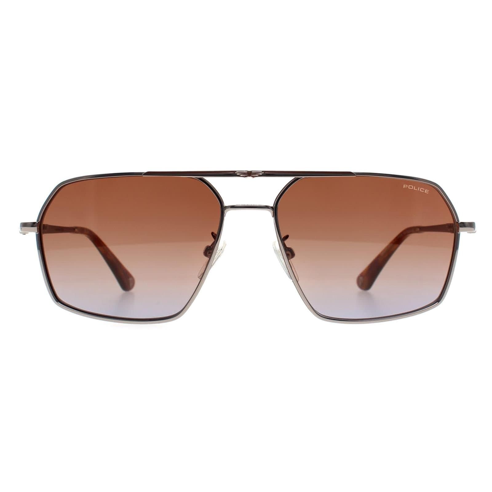 Police Police Men's Aviator Shiny Ruthenium Brown Gradient Blue SPLL86M Origins Classic 2 in Silver