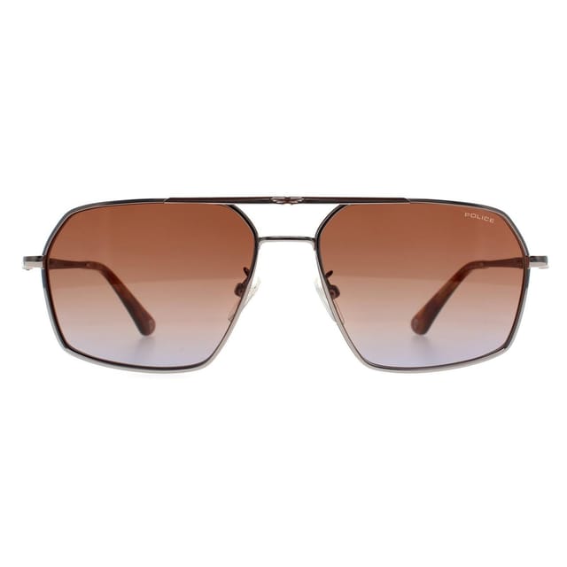 Police Police Men's Aviator Shiny Ruthenium Brown Gradient Blue SPLL86M Origins Classic 2 in Silver - 2