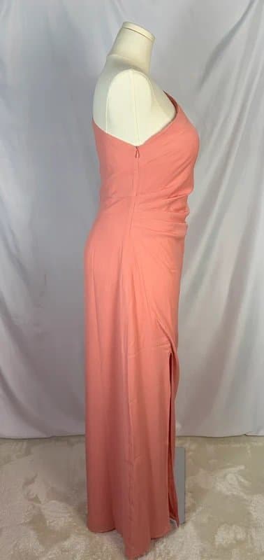 Pretty Lavish UK 16 Pretty Lavish Chiffon One Shoulder Ruched Maxi Dress Front Split Apricot Ice Wedding Guest