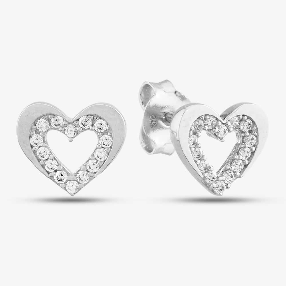 T.H.Baker T.H.Baker Women's 9ct White Gold Cubic Zirconia Open Heart Stud Earrings E1625W in Silver