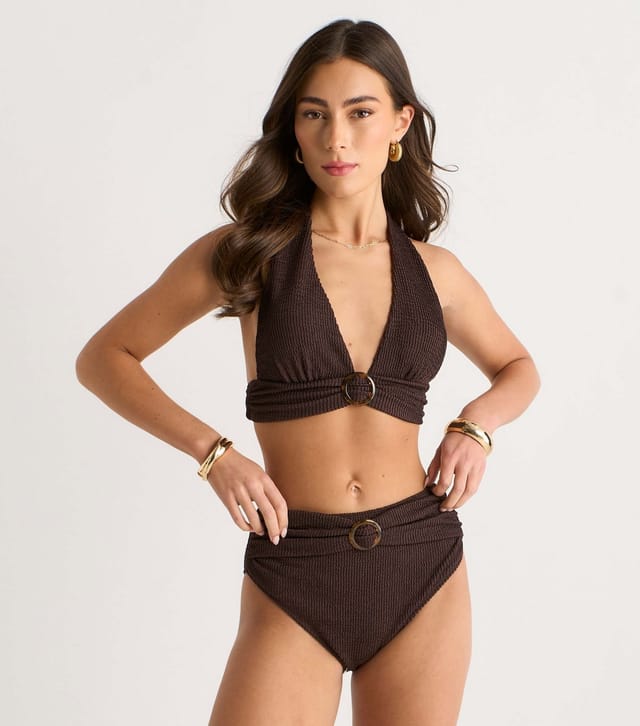 Gini London Women's Dark Brown Ribbed Bikini Briefs Gini London New Look - 2