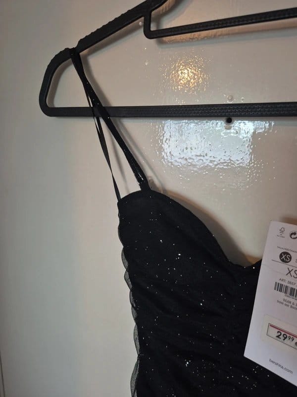 Bershka Black Glitter Ruched Mini Dress