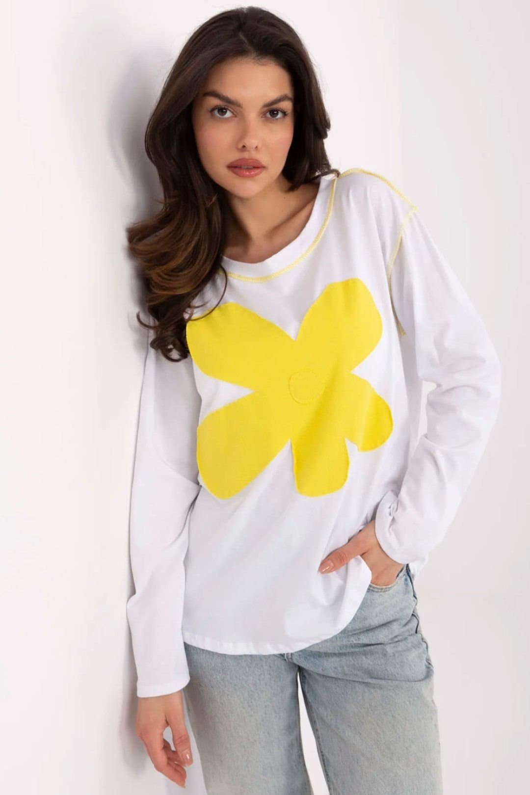 Love Lace Love Lace Women's Soft Stretch Cotton Flower Print Casual Blouse in White
