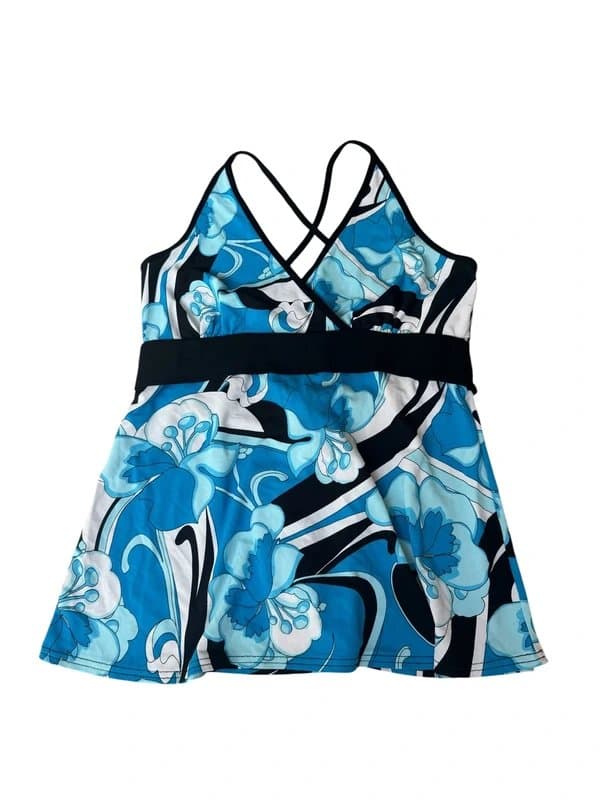 New Look y2k old label blue patterned racerback style tie back cami top