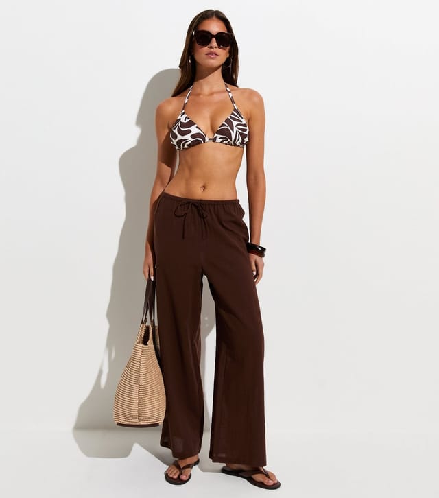 New Look Women's Brown Abstract Print Triangle Bikini Top New Look - 3