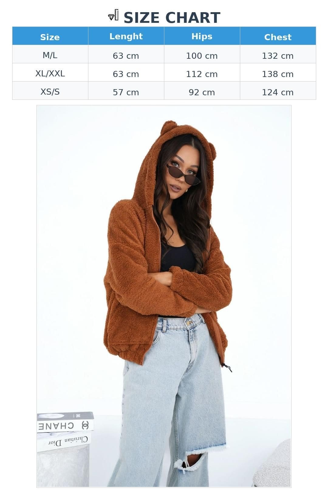 Love Lace Love Lace Women's Soft Teddy Zip Hooded Sweatshirt With Pockets in Brown - 4