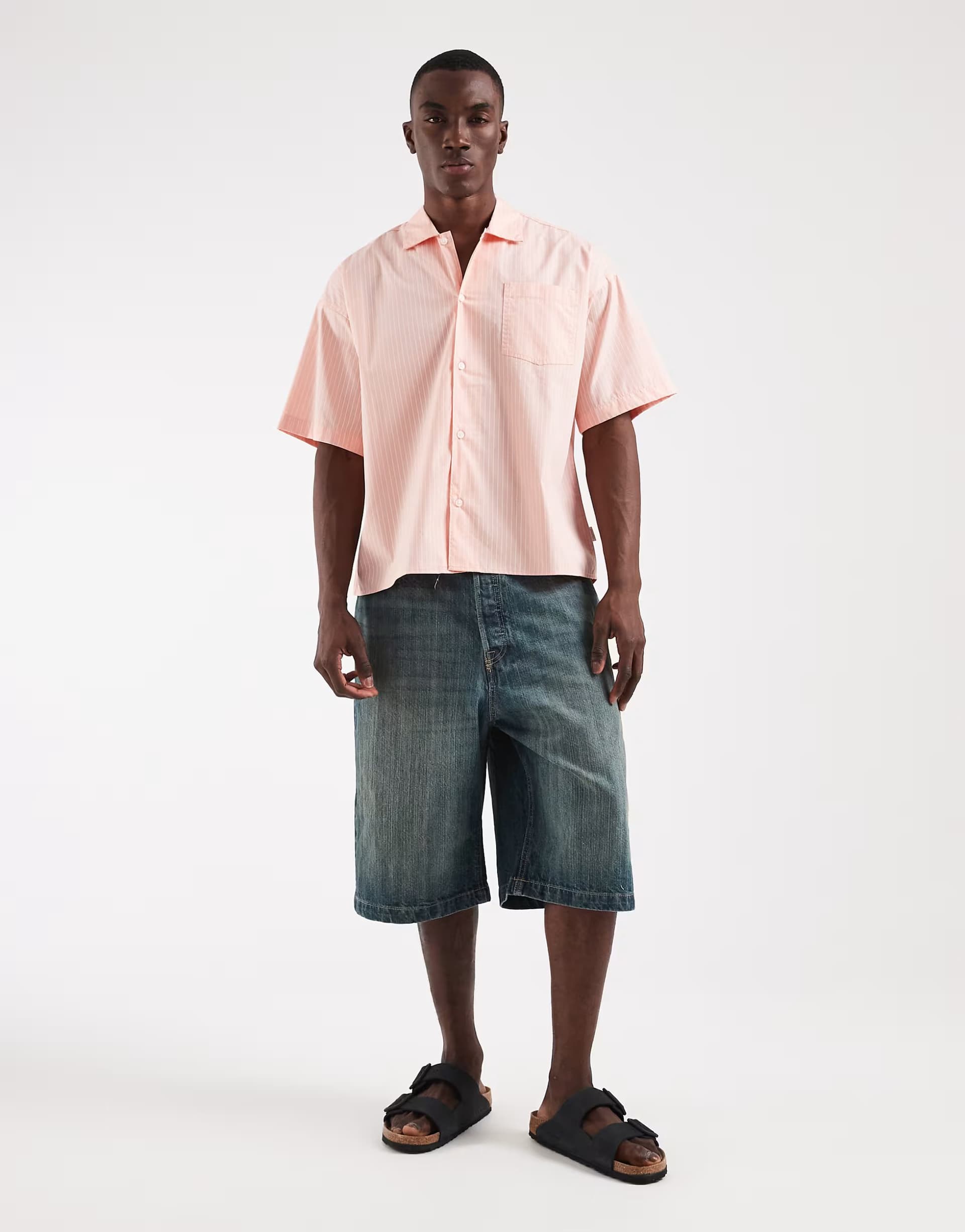 ASOS Jack & Jones boxy poplin shirt in pink stripe