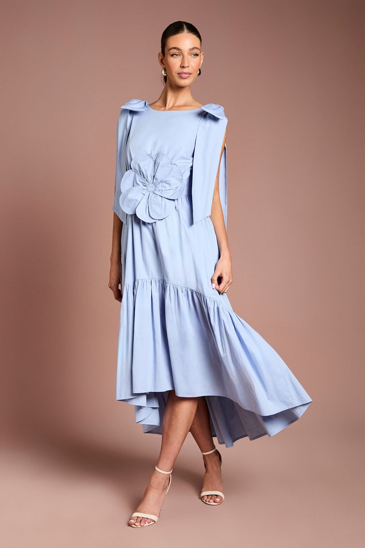 Coast Cornflower Blue Bow Shoulder Floral Dress