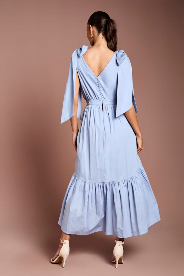 Coast Coast Women's Bow Shoulder Floral Corsage Detail Dress in Cornflower Blue - 3