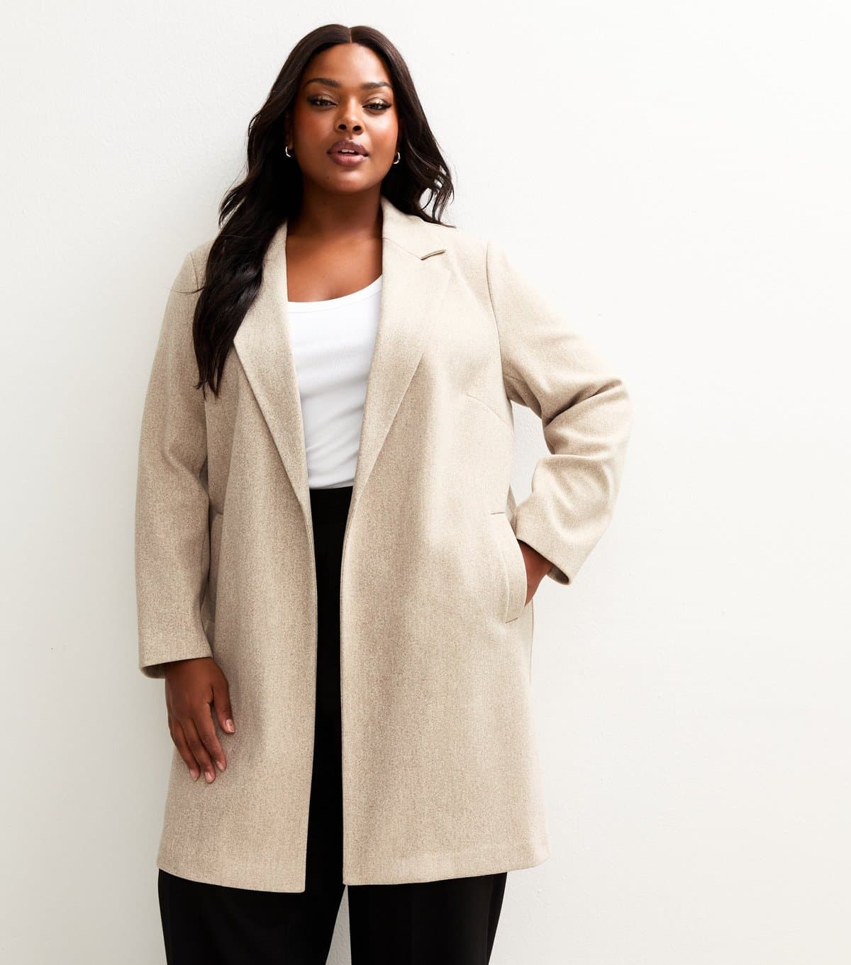 New Look Women's Plus Size Mink Unlined Open Front Formal Coat Curves New Look