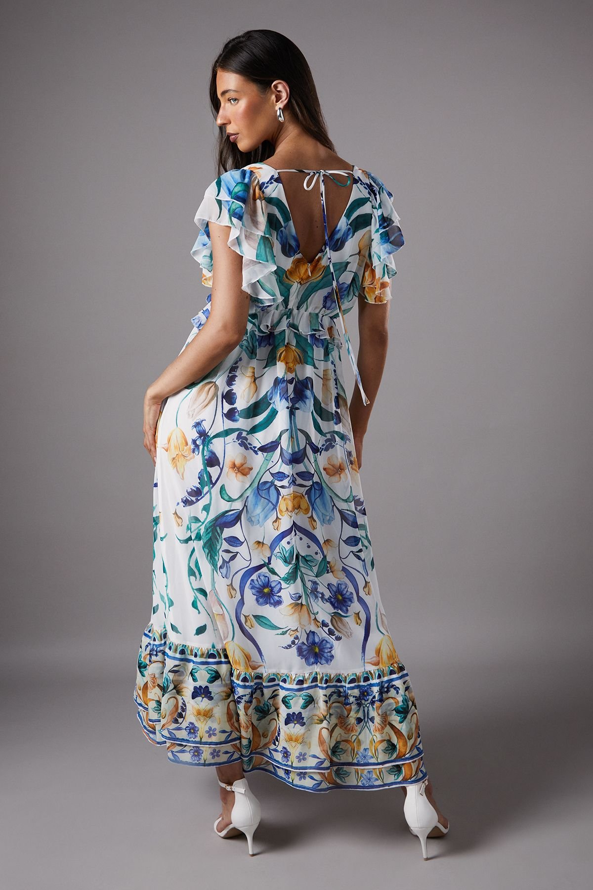 Coast Coast Women's Sleeveless Chiffon Maxi Dress With Pleat Detail & Frill Sleeve in White - 3