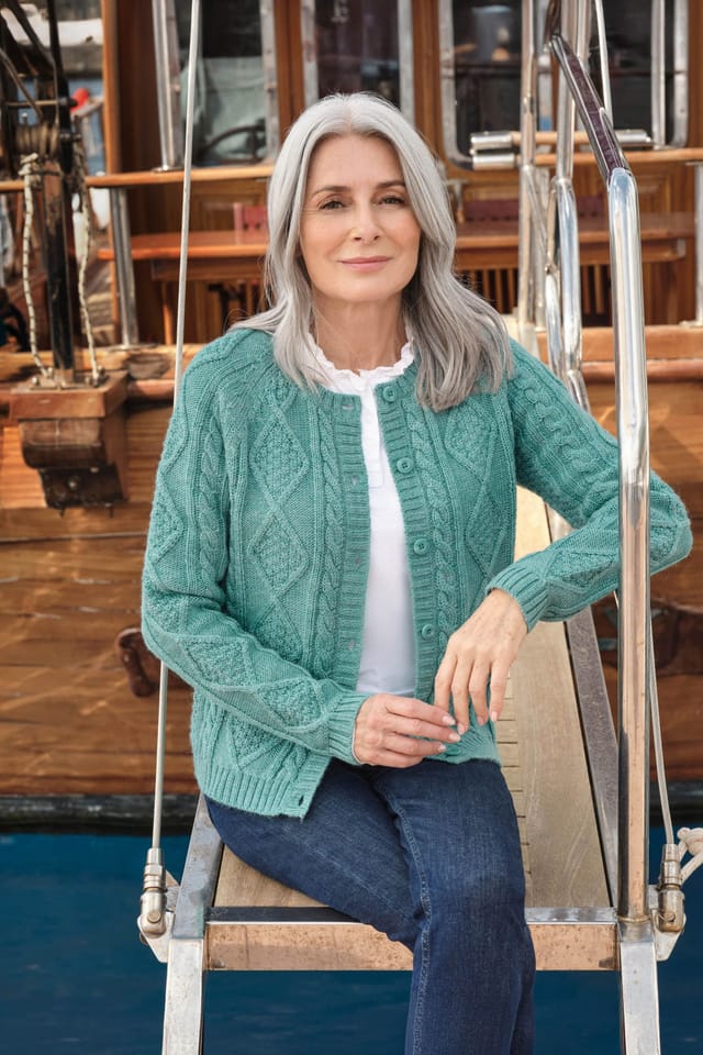 WoolOvers WoolOvers Women's Cable Button Cardigan in Green - 2