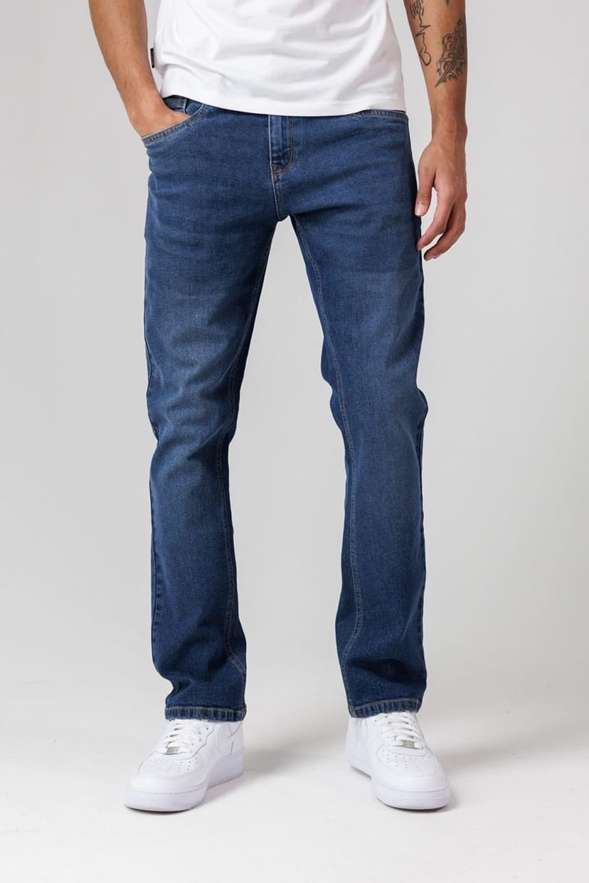 Firetrap Firetrap Men's Straight Leg Cotton Rich Jeans in Mid Navy - 1
