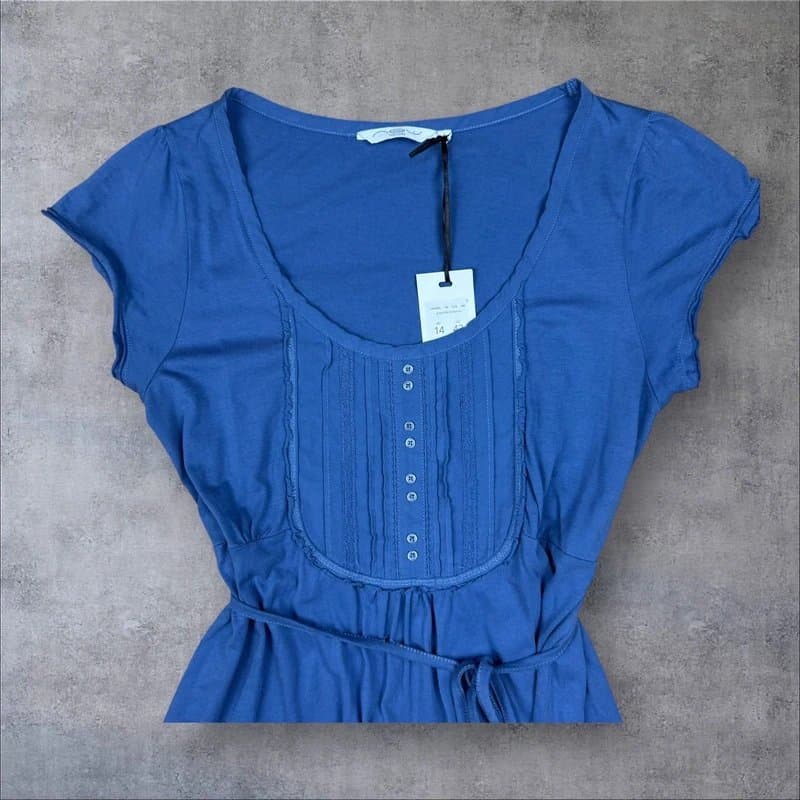 New Look New Look Summer Tie Waist Blouse Size 14 UK 14 Blue Pintuck Top New With Tags