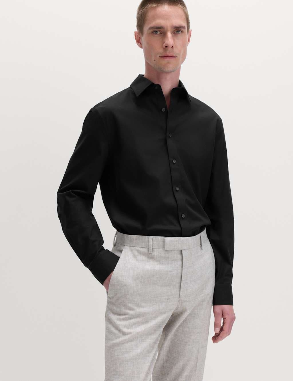 Marks & Spencer M&S Slim Fit Ultimate Non Iron Cotton Shirt Black