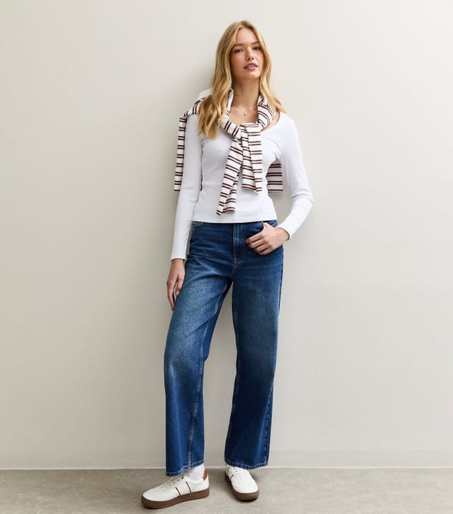 New Look Women's White Scoop Neck Long Sleeve Ribbed Top New Look - 3