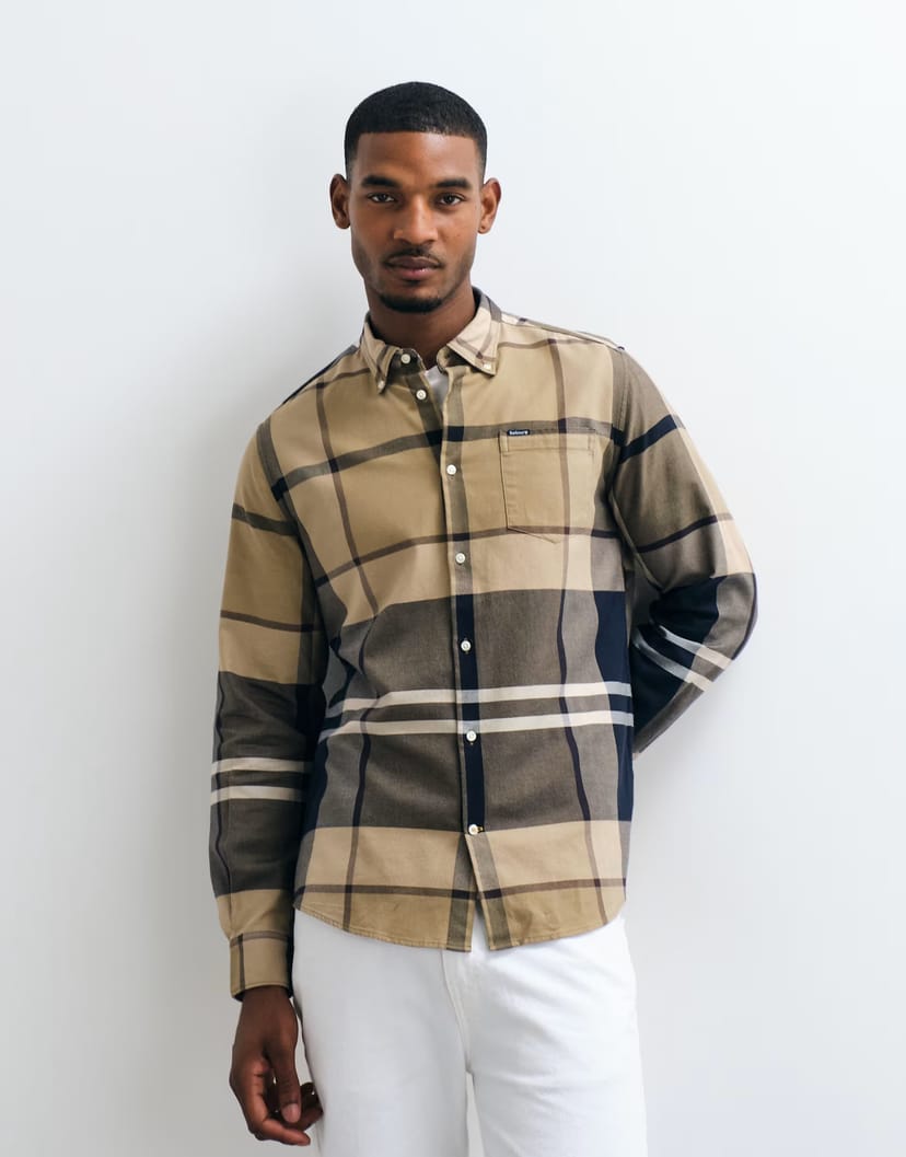 ASOS Barbour Dunoon long sleeve tailored tartan check shirt in beige - 1