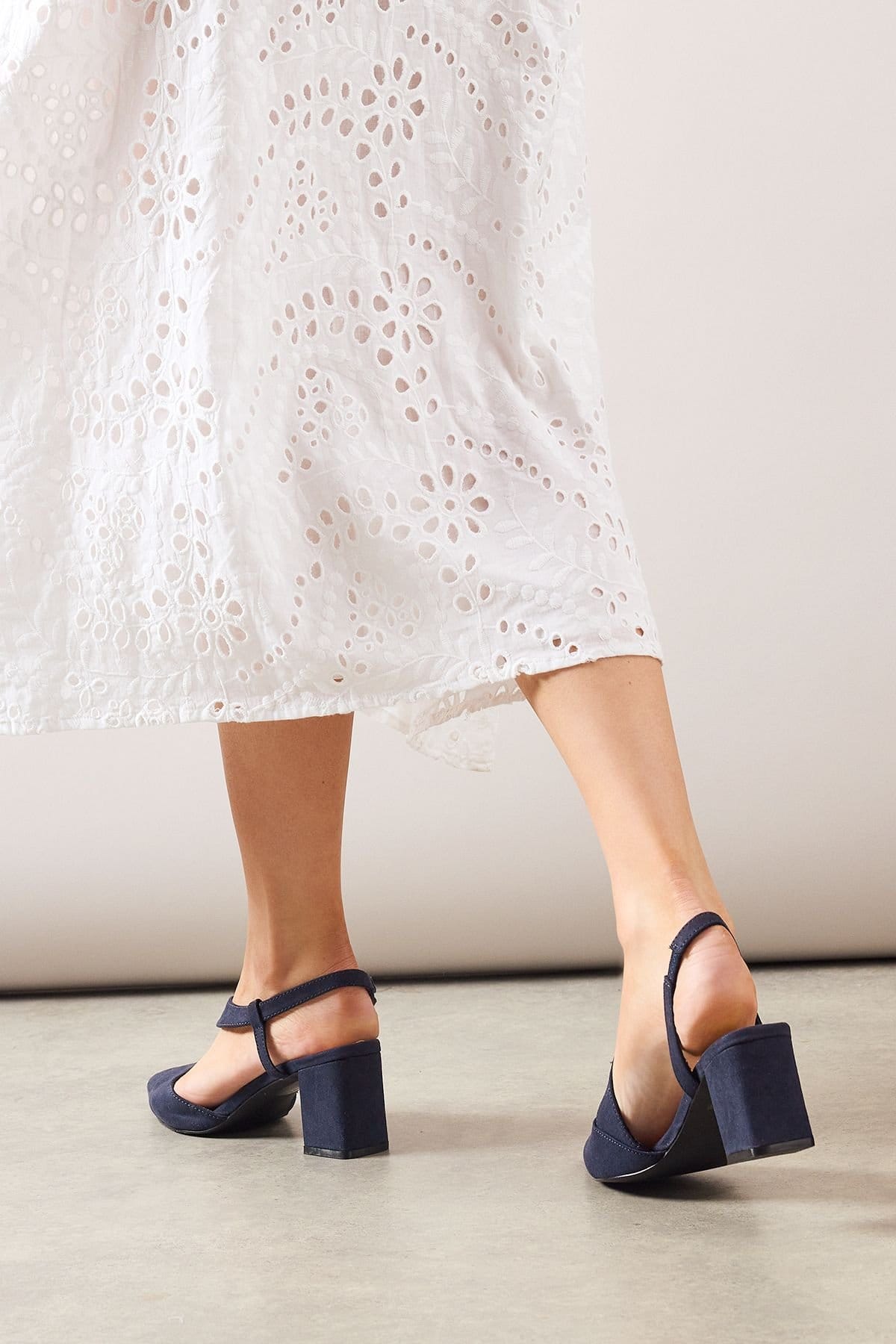 Wallis Wallis Women's Wide Fit Eve Asymmetric Strap Block Heel Pointed Court Shoes in Navy - 4