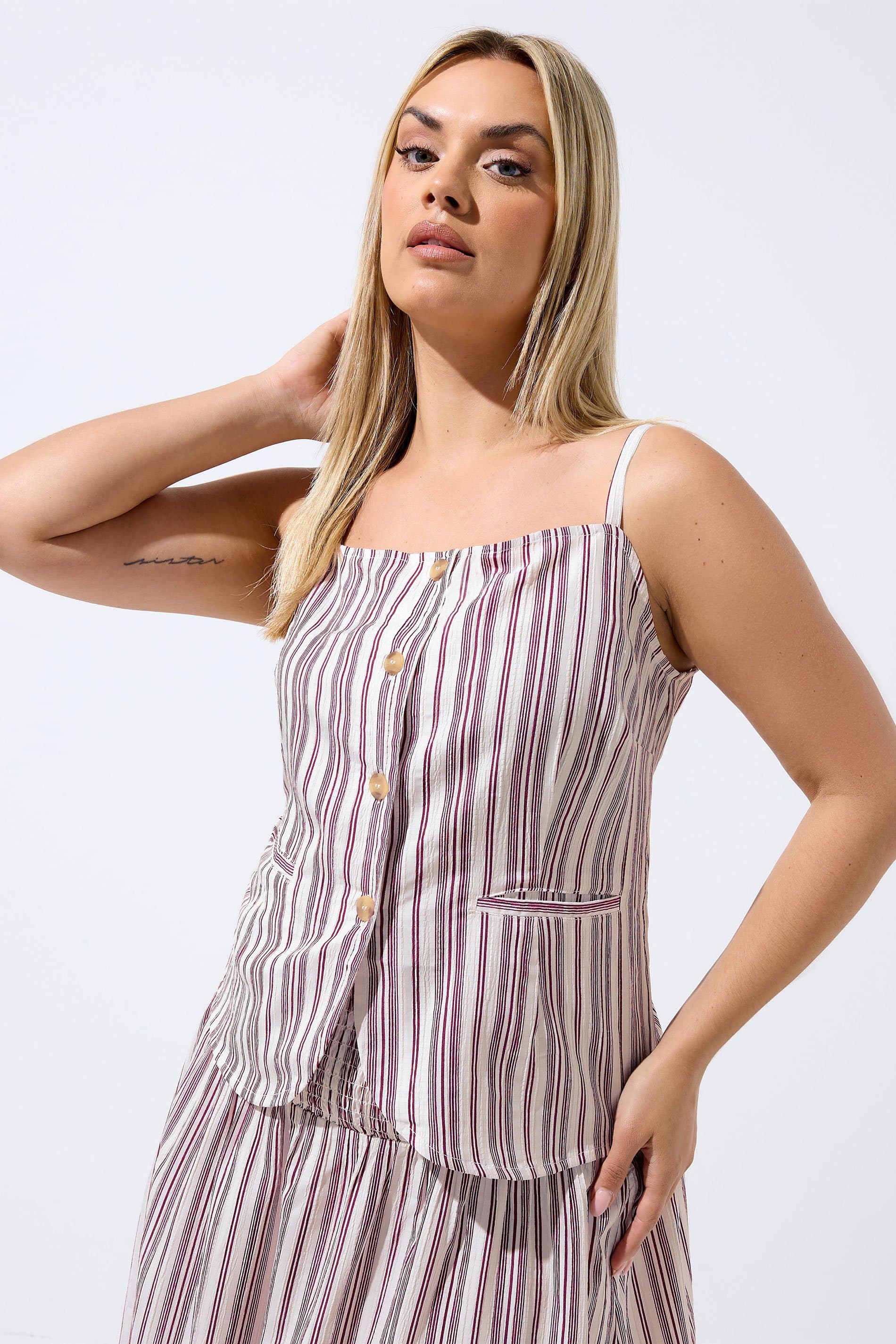 Limited Collection Plus Size Red & White Stripe Strappy Waistcoat