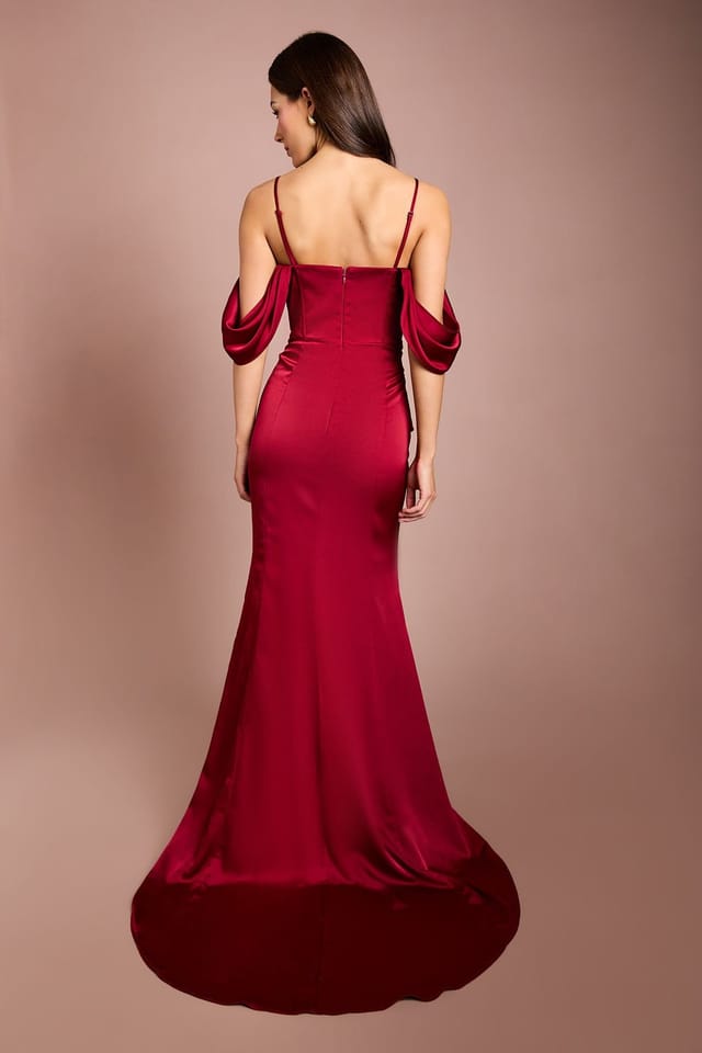 Coast Coast Women's Cowl Neck Corset Drape Satin Maxi Dress in Red - 3