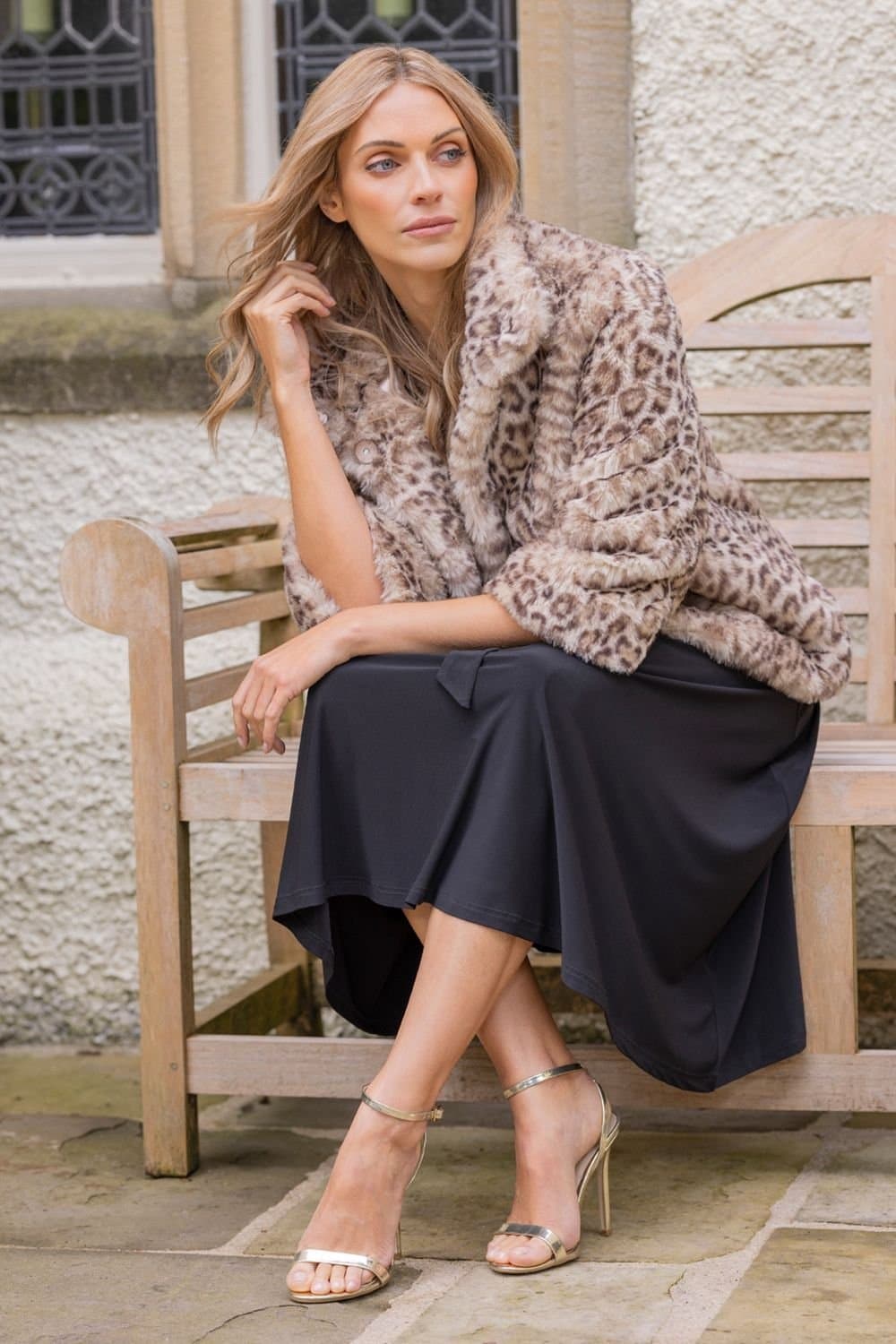 Klass. Klass. Women's Leopard Print Faux Fur Coat in Light Brown