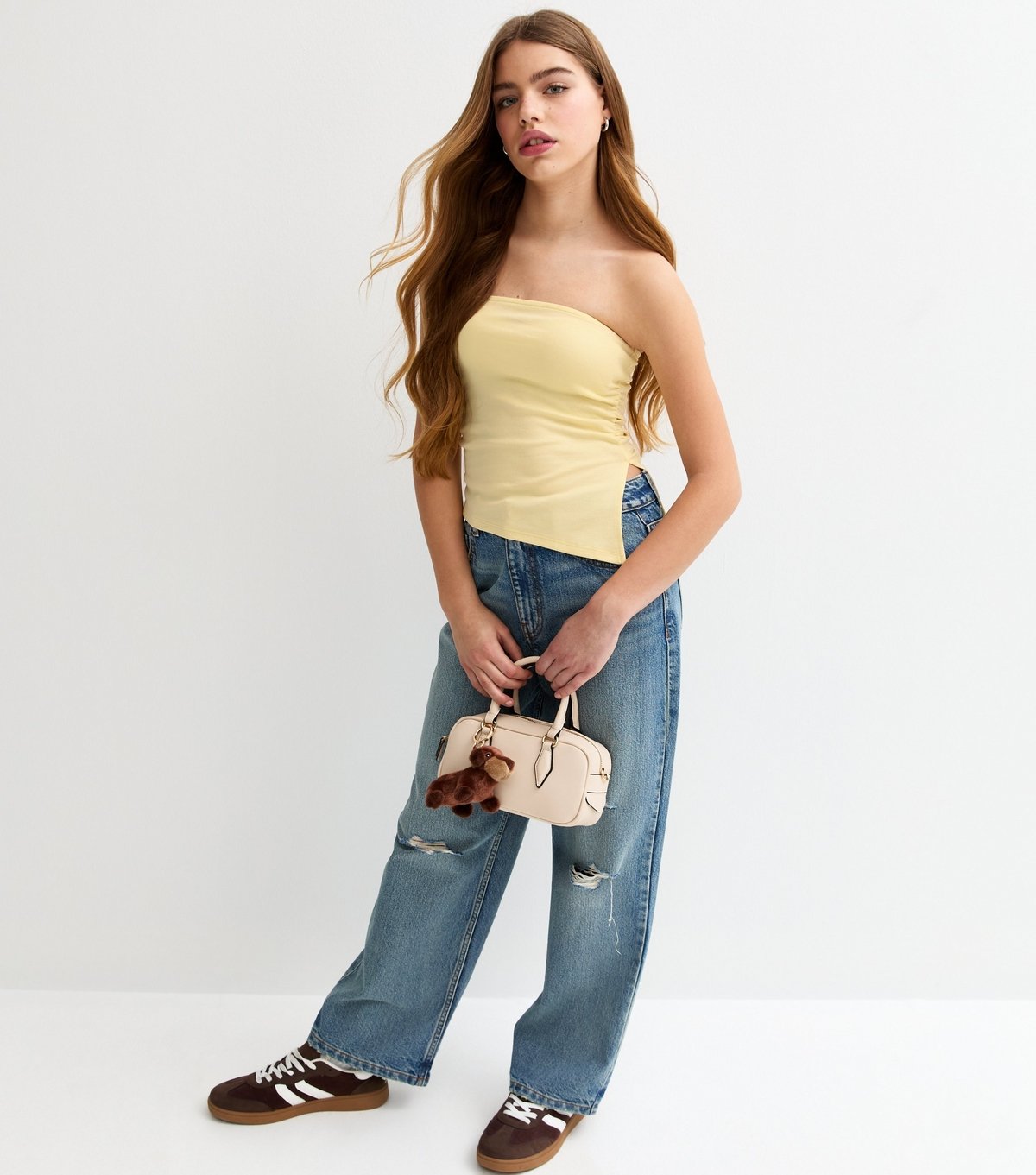 New Look Girls' Light Yellow Asymmetric Ruched Side Bandeau Top New Look - 3