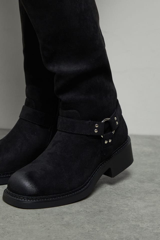 Faith Faith Women's : Bia Faux Suede Knee High Biker Boots in Natural Black - 3