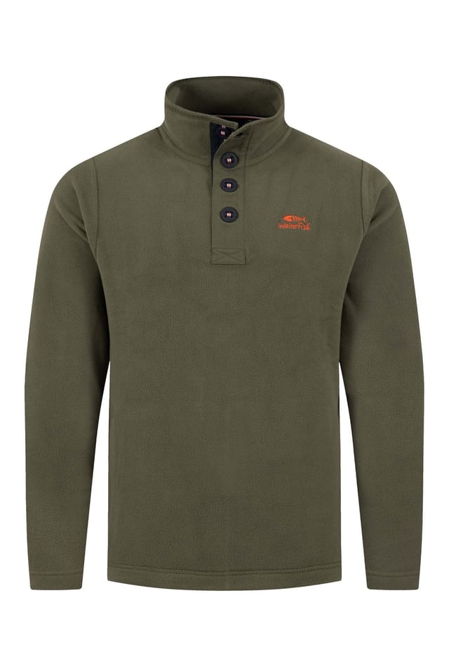 Weird Fish Weird Fish Men's Roald Button Funnel Neck Microfleece in Olive - 2