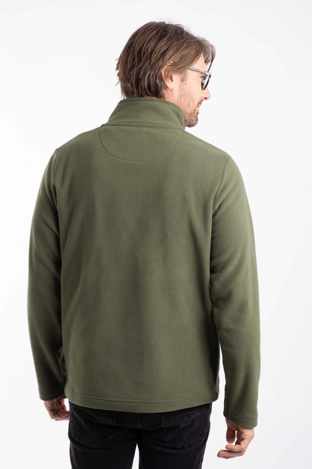 Weird Fish Weird Fish Men's Roald Button Funnel Neck Microfleece in Olive - 3