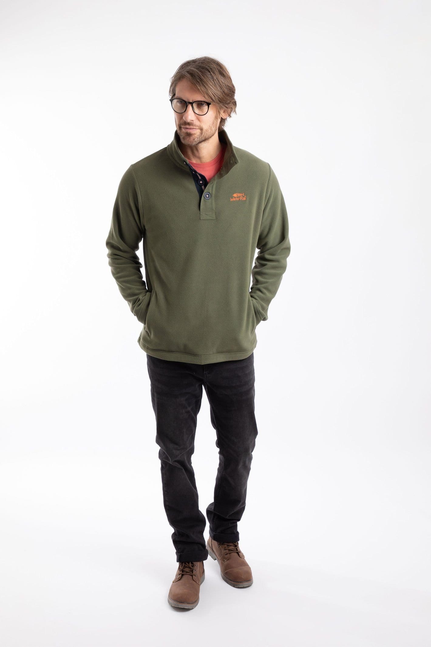 Weird Fish Weird Fish Men's Roald Button Funnel Neck Microfleece in Olive - 4